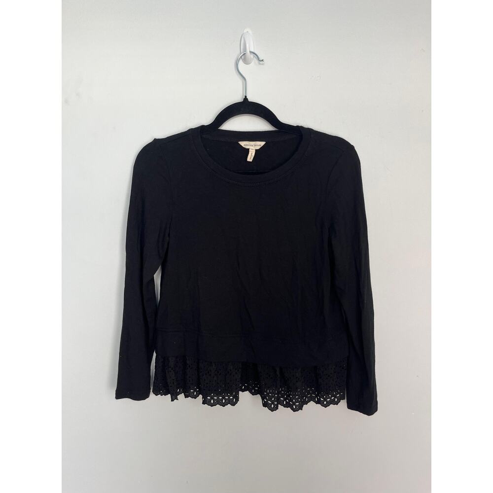 Rebecca Taylor Black Peplum Hem Top Women XS Eyelet Ruffle Long Sleeve